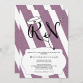 おもしろいモダンRN卒業招待状パープルグリッター 招待状 (正面/裏面)