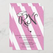 おもしろいモダンRN卒業招待状ホットピンクグリッター 招待状 (正面/裏面)