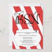 おもしろいモダンRN卒業招待状赤グリッタールック 招待状 (正面)