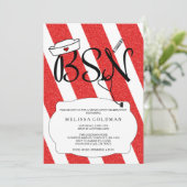 おもしろいモダンRN卒業招待状赤グリッタールック 招待状 (スタンド正面)