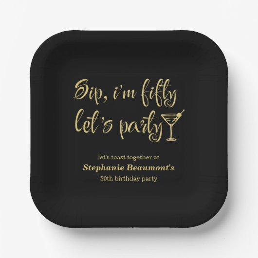 おもしろいモダンSip I'm Fifty Woman's 50誕生日 ペーパープレート (正面)