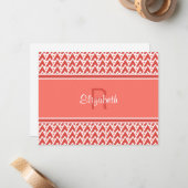 おもしろいモノグラムコーラルレッド幾何学角パターン ノートカード (正面/裏面インサイチュ)