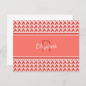 おもしろいモノグラムコーラルレッド幾何学角パターン ノートカード (正面/裏面)