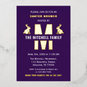 おもしろいモノグラムファミリーネームハッピーイースターバニーラビット 箔招待状 (正面)