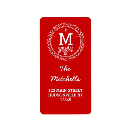 おもしろいモノグラムフェスティバルレッド&ホワイトホリデー ラベル (正面)