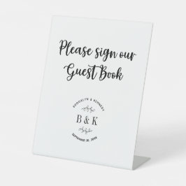おもしろいモノグラムフローラ結婚ボタニカルズゲストブック 台座サイン