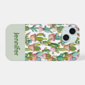おもしろいモノグラム明るいサボテン iPhone 15ケース (裏面横)