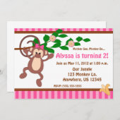 おもしろいモンキーガールズパーソナライズされた誕生日招待 招待状 (正面/裏面)