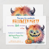 おもしろいモンスターのハロウィンパーティー 招待状 (正面/裏面)