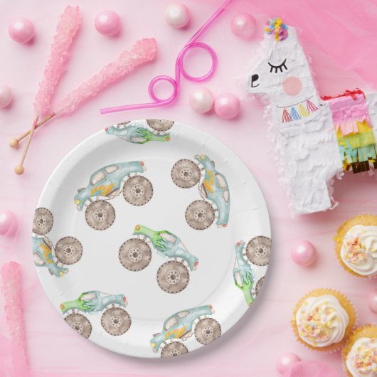 おもしろいモンスタートラック誕生日紙プレート ペーパープレート (パーティー)