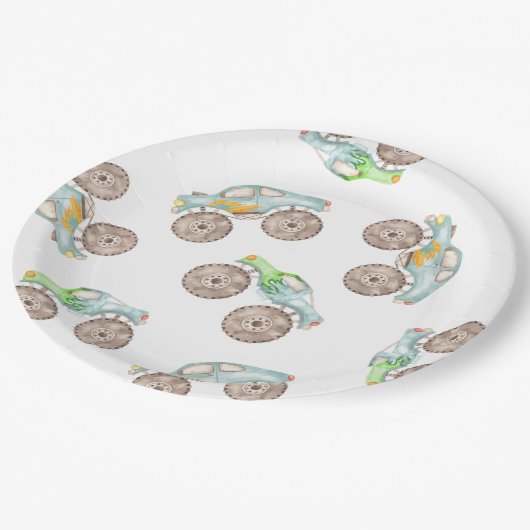 おもしろいモンスタートラック誕生日紙プレート ペーパープレート (アングル)