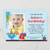 おもしろいモンスターフォトバースデーパーティ招待状 招待状 (正面/裏面)