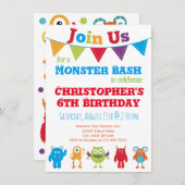 おもしろいモンスター子供の誕生日パーティの招待状 招待状 (正面/裏面)