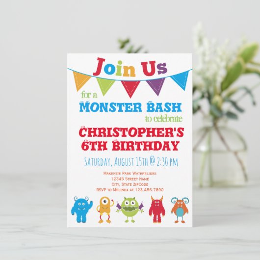 おもしろいモンスター子供の誕生日パーティの招待状 招待状 (スタンド正面)