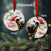 おもしろいヤギがクリスマスライトに絡まったオーナメント セラミックオーナメント