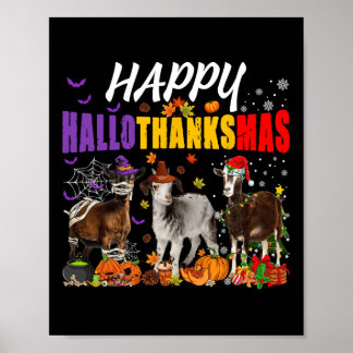 おもしろいヤギMummy巡礼者サンタコスチュームHappy HalloT ポスター