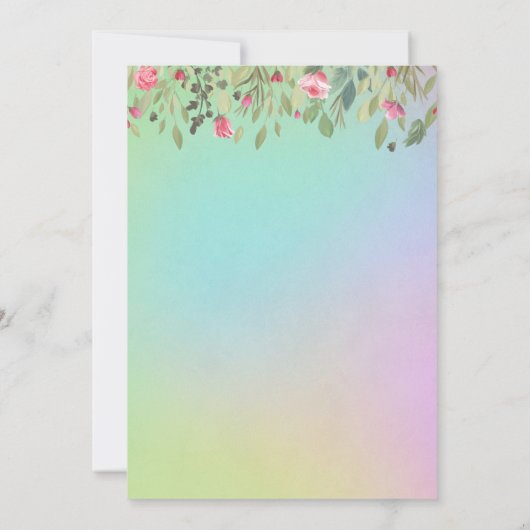 おもしろいユニコーンフォールレインボーファンタジー金ゴールド紙吹雪 招待状 (裏面)