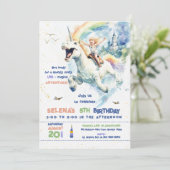 おもしろいユニコーンライドプリンセスガールバースデーパーティー 招待状 (スタンド正面)