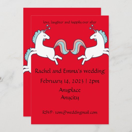 おもしろいユニコーン結婚式招待状。カスタマイズ可能 招待状 (正面/裏面)