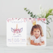 おもしろいユニコーン顔水彩写真パーティー招待状。 招待状 (スタンド正面)