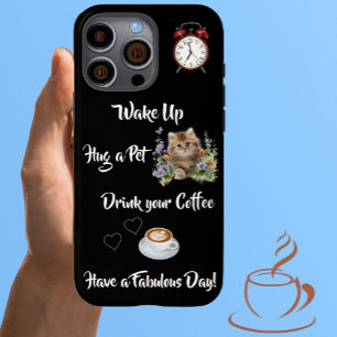 おもしろいユニークキャットとコーヒー愛好家 iPhone 16 PRO MAXケース