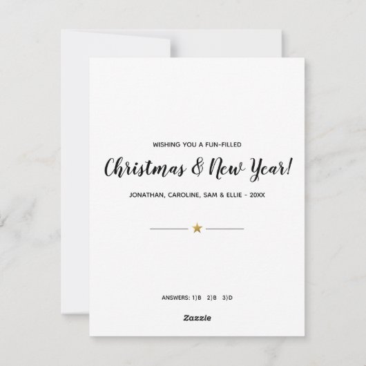 おもしろいユニーククリスマスファミリートリビアフォトコラージュ シーズンカード (裏面)