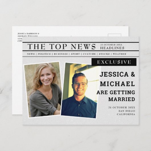 おもしろいユニーク新聞の見出し写真日付の保存 インビテーションポストカード (正面/裏面)