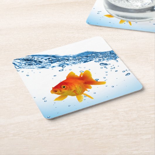 おもしろいユニーク金魚鉢の水 スクエアペーパーコースター (アングル)