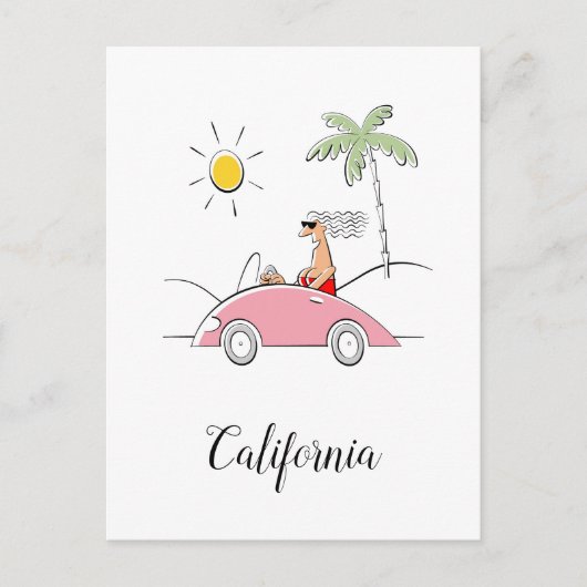 おもしろいユーモアのあるカリフォルニアレディ&ファンシーカー ポストカード (正面)