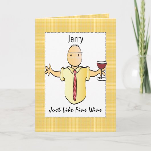 おもしろいユーモアのある男性マンガレッドワイン誕生日 カード (正面)
