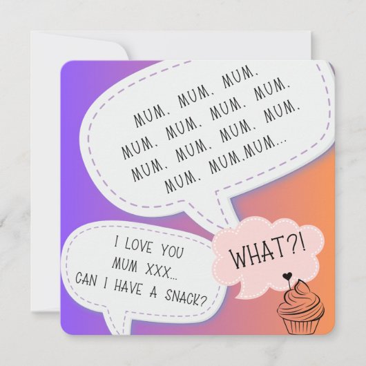 おもしろいユーモアのカップケーキMUM紫の母の日 シーズンカード (正面)