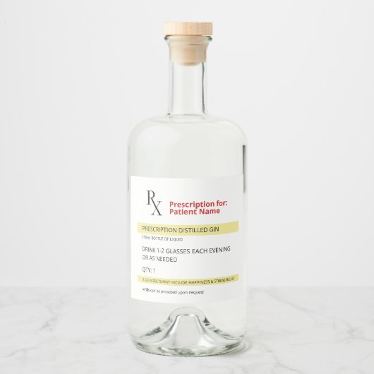 おもしろいユーモアノベルティRx処方箋Spoof酒ボット リキュールボトルラベル (正面)