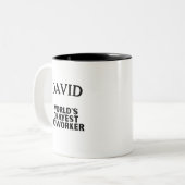 おもしろいユーモア世界の最も変わった同僚のカスタム文字 ツートーンマグカップ (正面左)