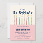 おもしろいユーモアPink Candle 96th birthday invitation 招待状 (正面)