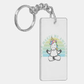 おもしろいヨガをするかわいいユニコーンおもしろい。ヨガ キーホルダー (正面左)