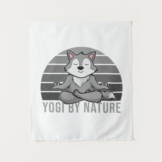 おもしろいヨガをするかわいい狼おもしろいよ。 タペストリー (正面)