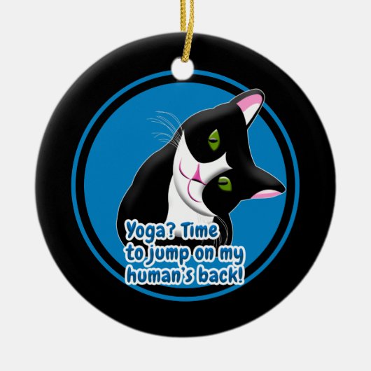 おもしろいヨガ猫 セラミックオーナメント (正面)