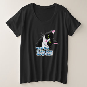 おもしろいヨガ猫 プラスサイズTシャツ