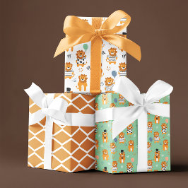 おもしろいライオンシームレスパターントリオ ラッピングペーパーシート