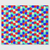 おもしろいライトグリーン、ブルー、レッド&ホワイトジグソーパズル ラッピングペーパー (フラット)