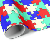 おもしろいライトグリーン、ブルー、レッド&ホワイトジグソーパズル ラッピングペーパー (ロールコーナー)