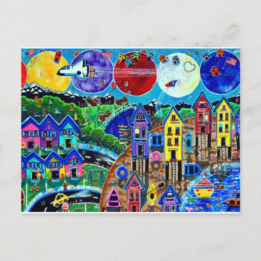 おもしろいライフビーチ宇宙シャトル惑星海キッズ ポストカード (正面)