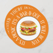 おもしろいラウンドピクニック/バー-B-Queハンバーガー招待状 招待状 (正面/裏面)