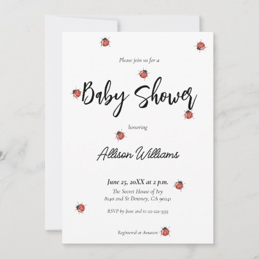 おもしろいラディバグ赤ちゃんシャワー 招待状 (正面)