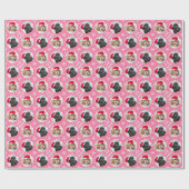 おもしろいラブサンタカスタムー写真名ピンク ラッピングペーパー (フラット)