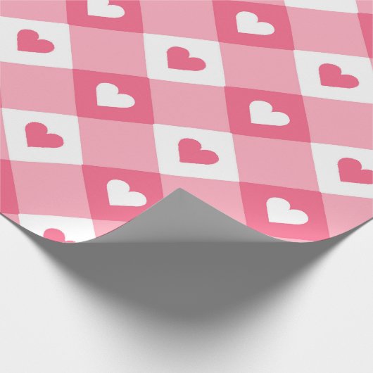おもしろいラブピンクと白ハート格子模様 ラッピングペーパー (角)