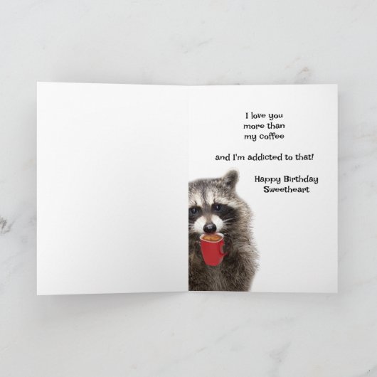 おもしろいラブユー誕生日スウィートアートおもしろいラクーン カード (内部)