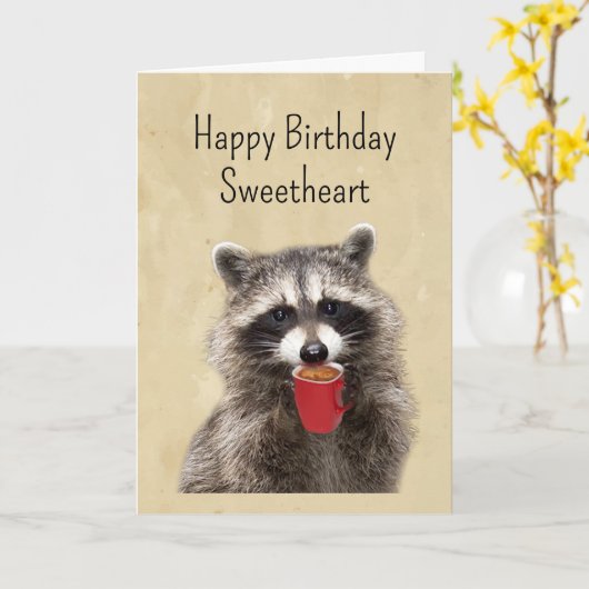 おもしろいラブユー誕生日スウィートアートおもしろいラクーン カード (黄色い花)