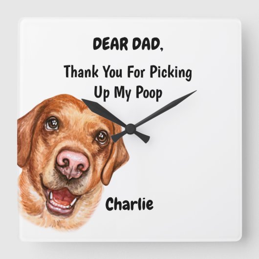 おもしろいラブラドールパパ水彩イヌアート スクエア壁時計 (正面)