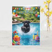 おもしろいラブラドール子犬プールスプラッシュ カード (黄色い花)